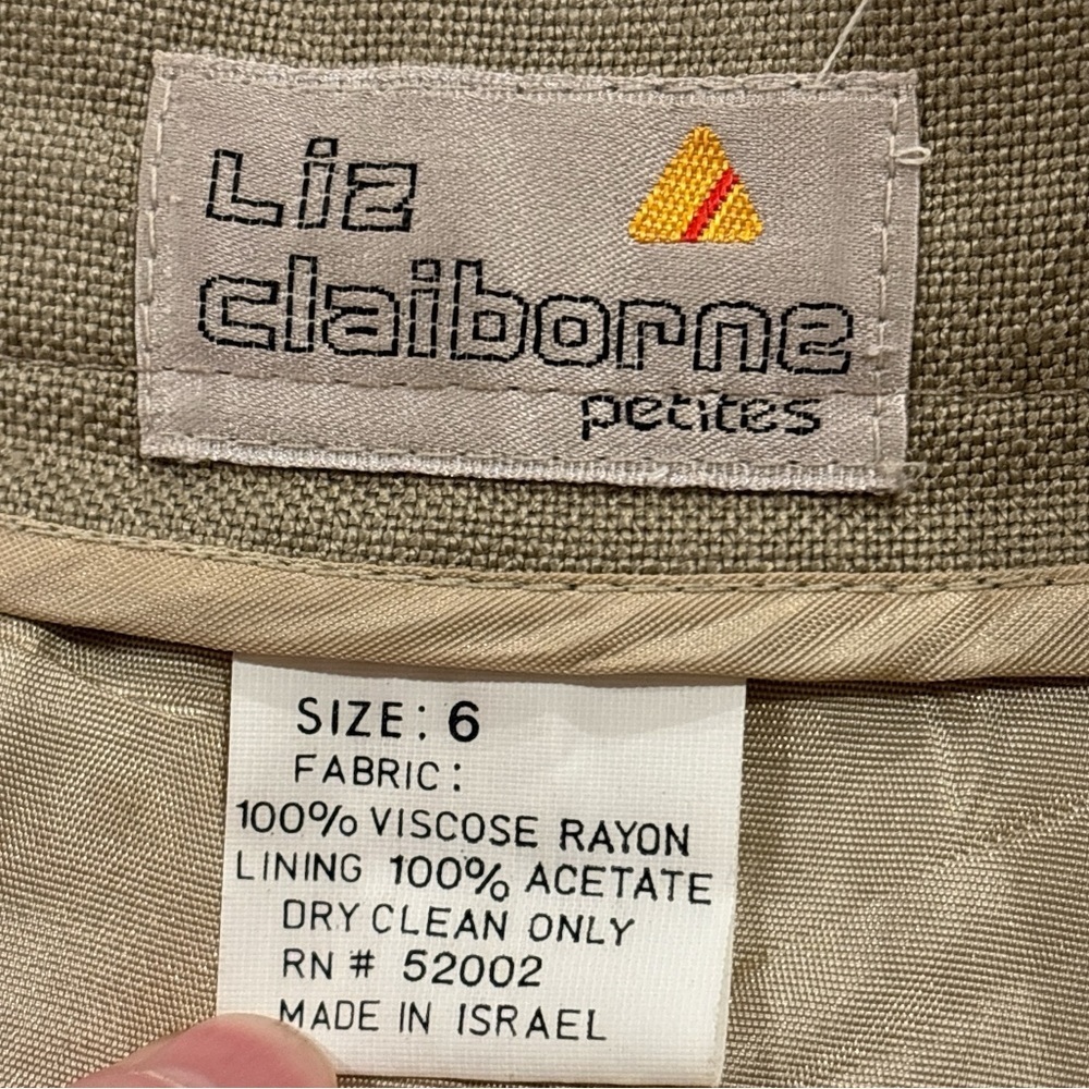 80s LIZ CLAIBORNE KHAKI FRONT BUTTON CLOSURE LINED PLEATED MIDI SKIRT SZ S - Picture 5 of 5
